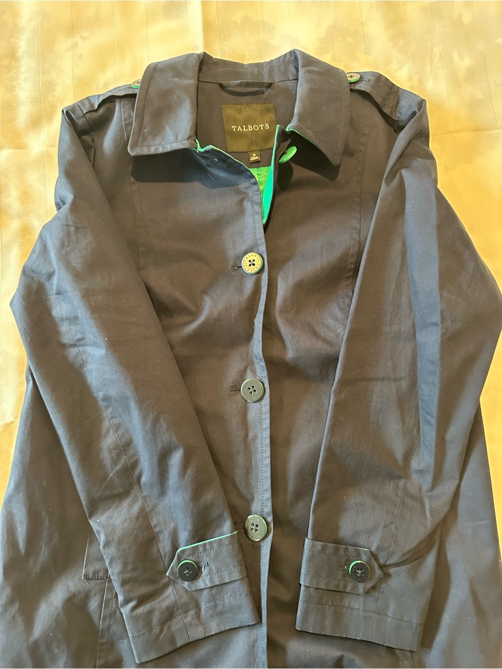 Talbots women’s ' Navy Trench Coat with Green Trim